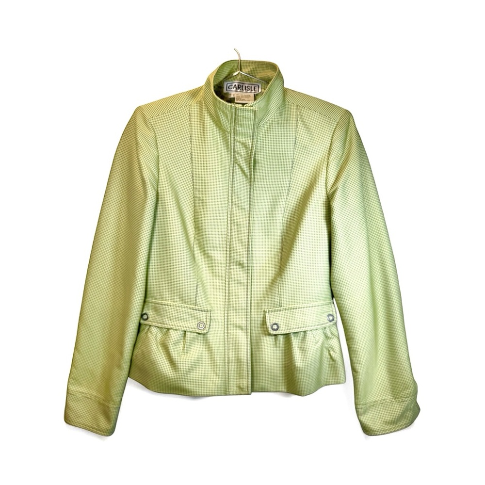 Carlisle Light Pear Green Birdseye Checkered Peplum Vintage Jacket Size 6 EUC